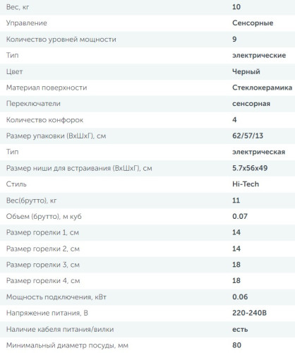 Электрическая варочная панель Simfer (Симфер) H60D14L011