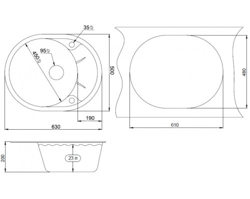 Кухонная мойка GRANULA (Гранула) GR-6301 630*500мм шварц.