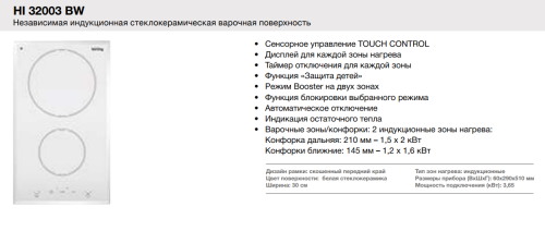 Индукционная варочная панель Korting (Кёртинг) HI 32003 BW