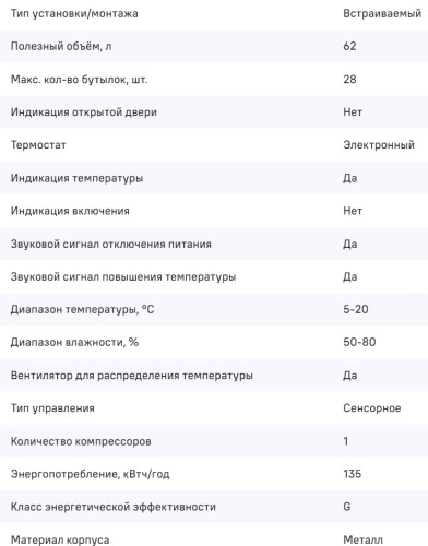 Встраиваемый винный шкаф MAUNFELD (Маунфилд) MBWC-62S28