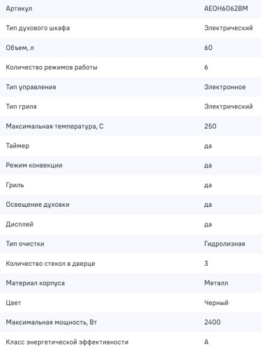 Электрический духовой шкаф MAUNFELD (Маунфилд) AEOH6062BM
