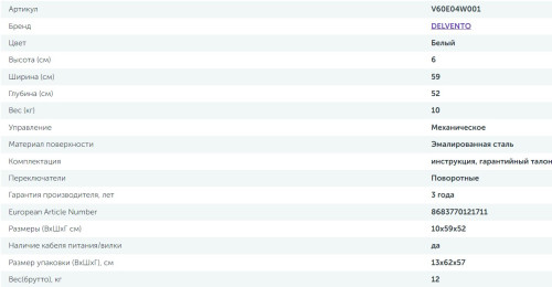 Электрическая варочная панель Delvento (Делвенто) V60E04W001