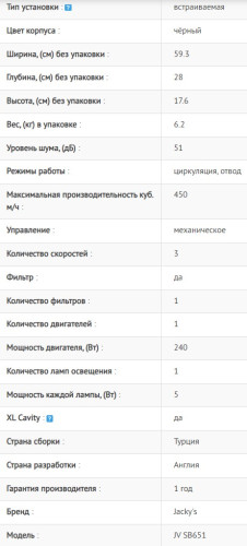 Встраиваемая вытяжка Jacky's (Джекис) JV SB651