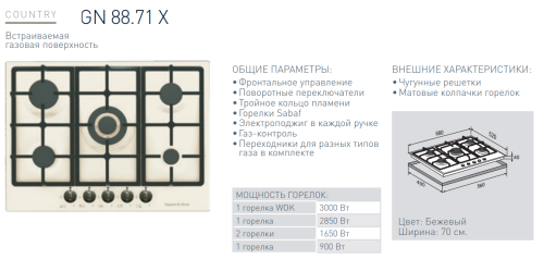 Газовая варочная панель Zigmund-Shtain (Зигмунд-Штайн) GN 88.71 X
