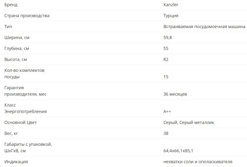 Встраиваемая посудомоечная машина KANZLER (Канцлер) S 526