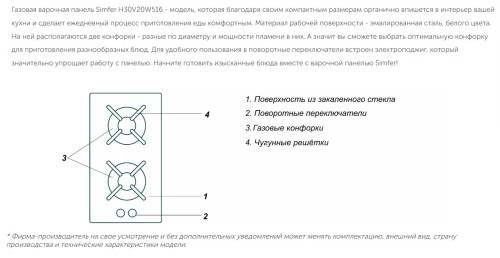 Газовая варочная панель Simfer (Симфер) H30V20W516
