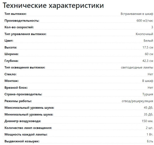 Встраиваемая вытяжка Lex (Лекс) HONVER 600 WHITE