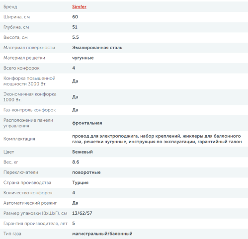 Газовая варочная панель Simfer (Симфер) H60V41O597