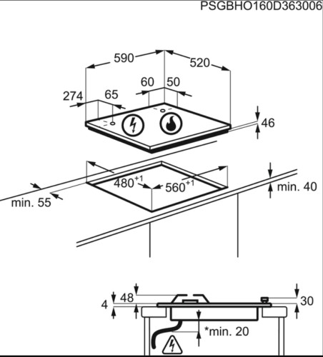 Газовая варочная панель Electrolux (Электролюкс) GPE 363 RBK
