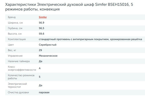 Электрический духовой шкаф Simfer (Симфер) B5EH15016