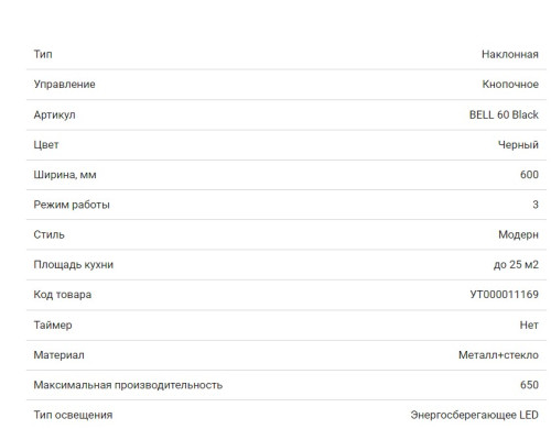 Вытяжка HOMSair (ХОМСэйр) BELL 60 ЧЕРНЫЙ