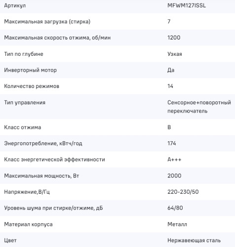 Стиральная машина MAUNFELD (Маунфилд) MFWM127ISSL