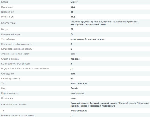 Электрический духовой шкаф Simfer (Симфер) B4EW16017