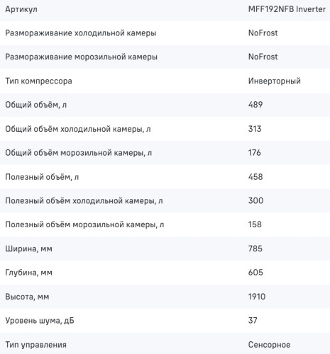 Холодильник MAUNFELD (Маунфилд) MFF192NFB Inverter