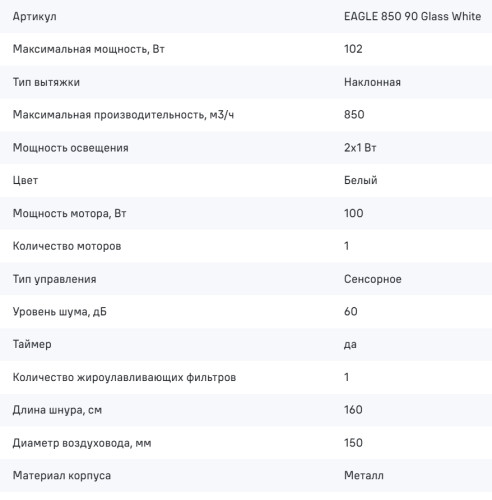 Вытяжка MAUNFELD (Маунфилд) Eagle 850 90 Glass White