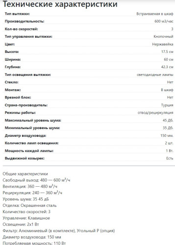 Встраиваемая вытяжка Lex (Лекс) HONVER 600 INOX