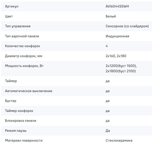 Индукционная варочная панель MAUNFELD (Маунфилд) AVI6044SSWH