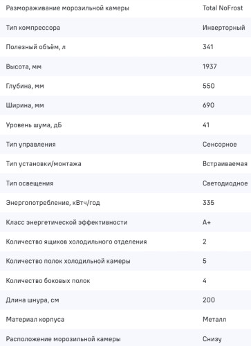 Встраиваемый холодильник MAUNFELD (Маунфилд) MBF19369NFWGR LUX
