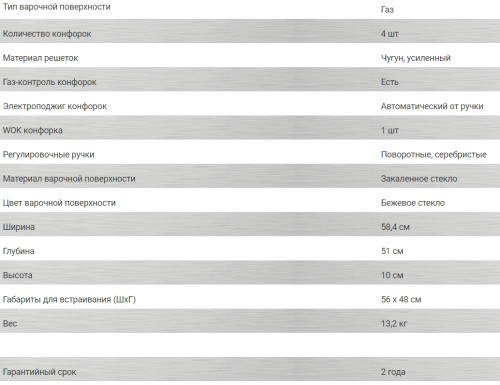 Газовая варочная панель Hiberg (Хайберг) VM 6044 Y