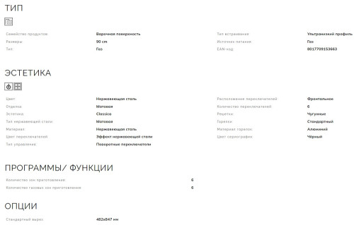 Газовая варочная панель Smeg (Смег) PGF96