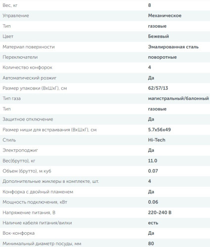 Газовая варочная панель Simfer (Симфер) H60V41R516
