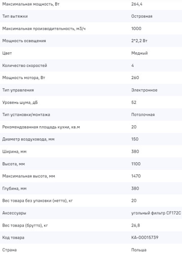 Вытяжка MAUNFELD (Маунфилд) Lee Isla 39 медный