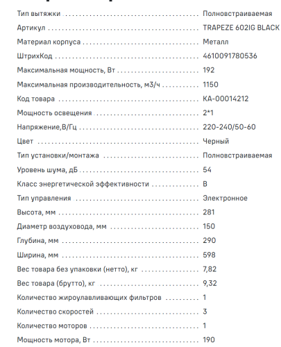 Встраиваемая вытяжка MAUNFELD (Маунфилд) TRAPEZE 602IG черный