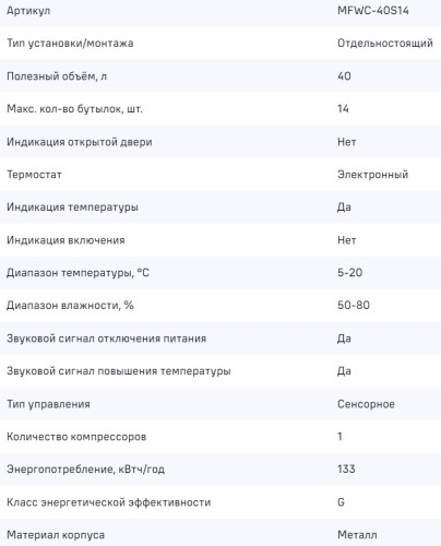 Винный шкаф MAUNFELD (Маунфилд) MFWC-40S14