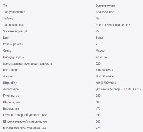 Встраиваемая вытяжка HOMSair (ХОМСэйр) FLAT 50 Белый