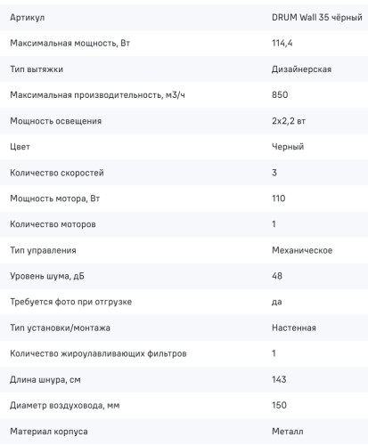 Вытяжка MAUNFELD (Маунфилд) DRUM Wall 35 чёрный