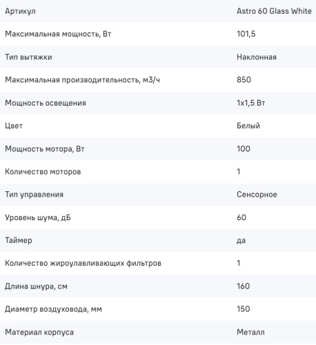 Вытяжка MAUNFELD (Маунфилд) Astro 60 белое стекло