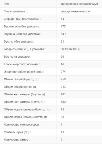 Встаиваемый холодильник Jacky's (Джекис) JR BW1770MN