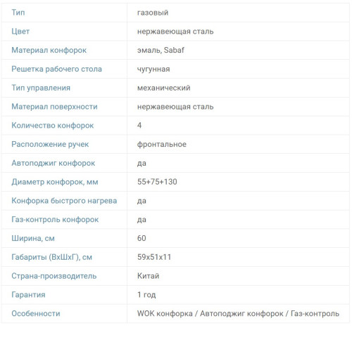 Газовая варочная панель RICCI (Риччи) HBS4501D