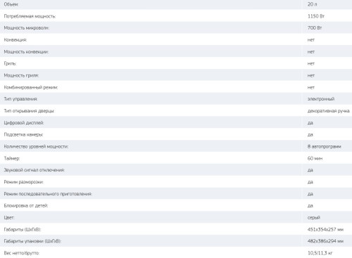 Микроволновая печь Tesler (Теслер) ME-2044 Grey