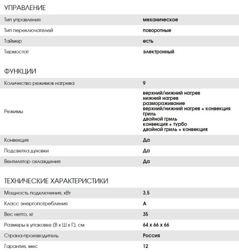 Электрический духовой шкаф Weissgauff (Вайсгауф) EOV 19 MX