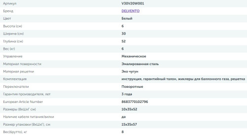 Газовая варочная панель Delvento (Делвенто) V30V20W001