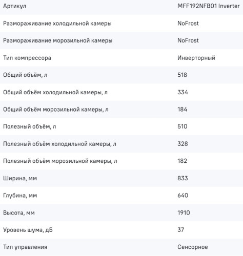 Холодильник MAUNFELD (Маунфилд) MFF192NFB01 Inverter