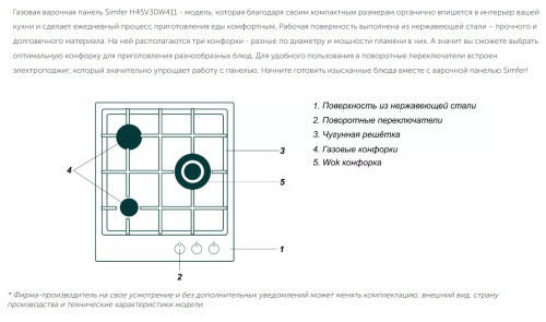 Газовая варочная панель Simfer (Симфер) H45V30W411