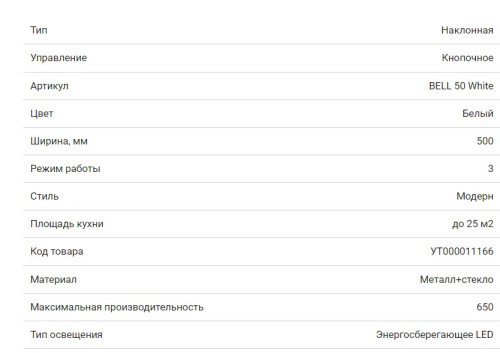 Вытяжка HOMSair (ХОМСэйр) BELL 50 БЕЛЫЙ