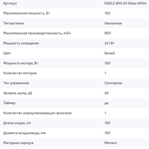 Вытяжка MAUNFELD (Маунфилд) Eagle 850 60 Glass White