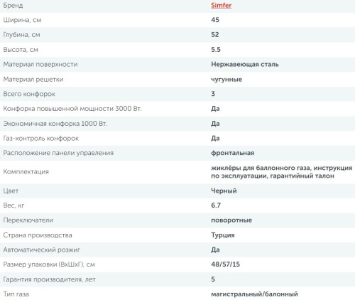 Газовая варочная панель Simfer (Симфер) H45V31B516