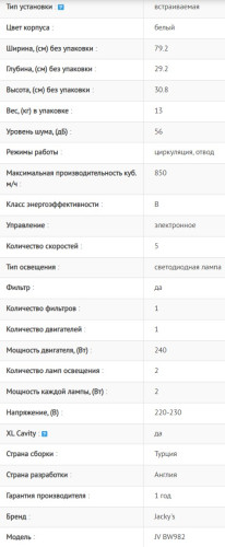 Встраиваемая вытяжка Jacky's (Джекис) JV BW982