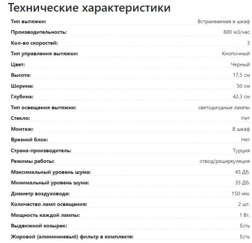 Встраиваемая вытяжка Lex (Лекс) HONVER 500 BLACK